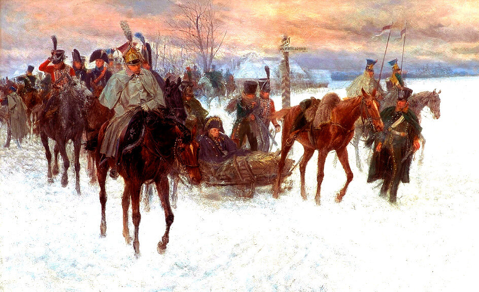 Отступление французской армии от Москвы в 1812 году. Автор картины - Ян Хельминский.