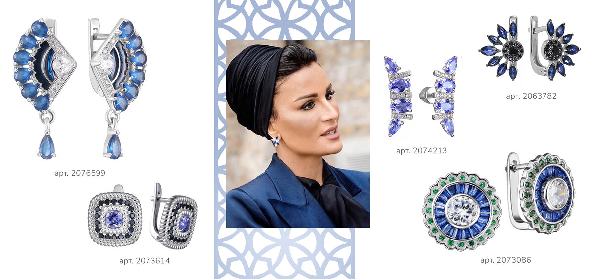 Шейха Моза в своих деловых образах делает акцент на серьгах. Обратите внимание, как они вписаны в гардероб.