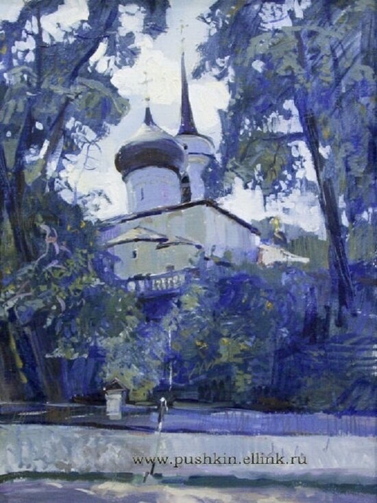     Святогорский монастырь на полотне Е. Мальковой (2011). Из фондов музея-заповедника «Михайловское»