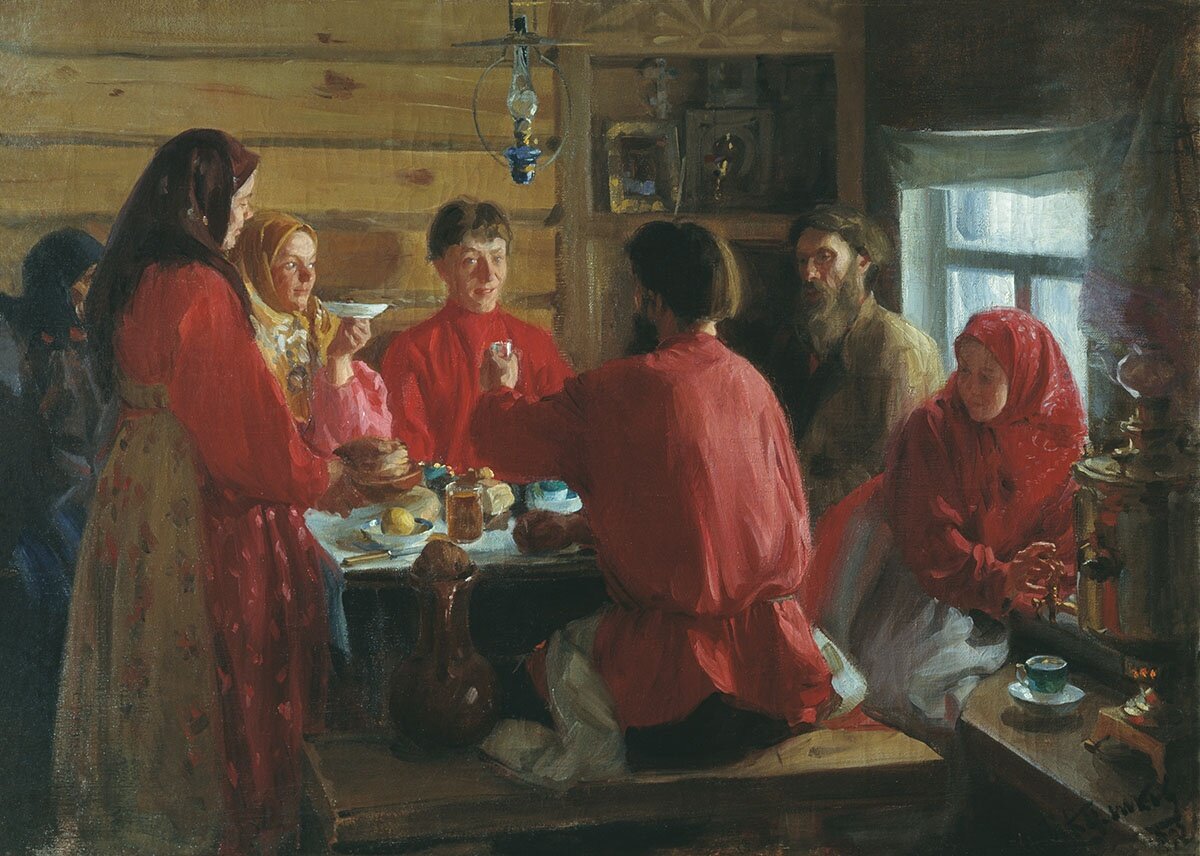 "В крестьянской избе", И.С. Куликов, 1902. Псковский музей-заповедник.