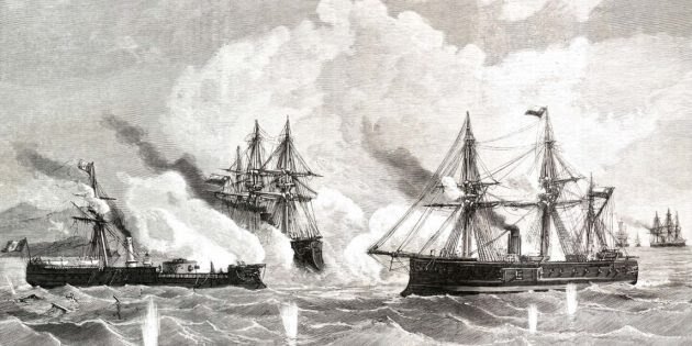 Бой у мыса Ангамос. Иллюстрация 1879 года.