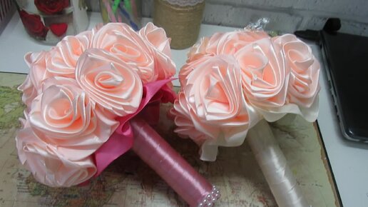 Розовые ленты из шелка для букета невесты на свадьбу