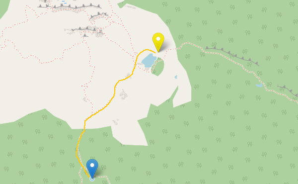 Маршрут до источника на Южной тропе. Желтый - палатка, синий - источник