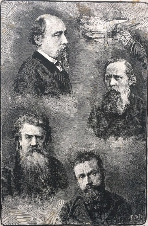 Матэ Василий Васильевич. Групповой портрет. Н.А. Некрасов, М.Е. Салтыков-Щедрин, Г.З. Елисеев, Г.И. Успенский 1889