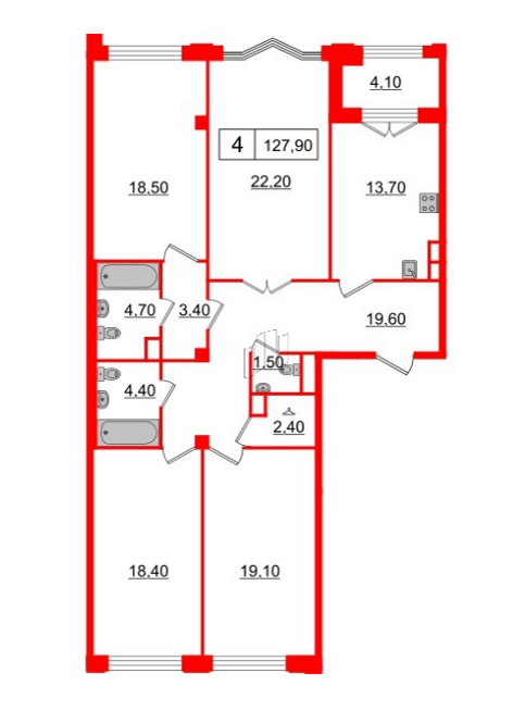Четырехкомнатная квартира с эркером 