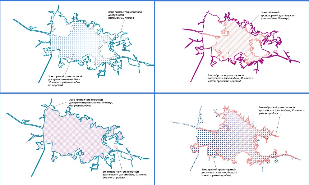 Построение изохрон на геопортале RuMap с различными параметрами