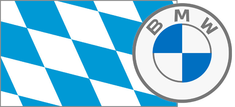 Синий цвет - один из двух национальных цветов Баварии, родины компании BМW.  Флаг Баварии состоит из белых и синих ромбов.  Сектора тех же цветов украшают и логотип BMW.