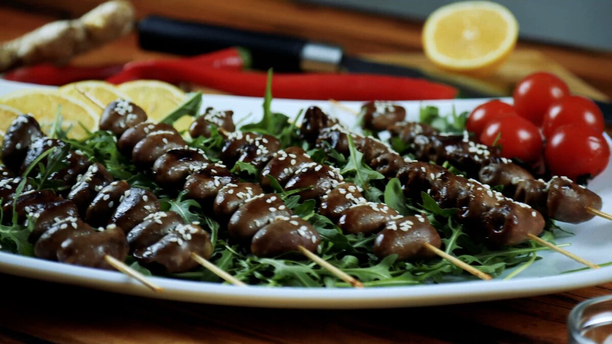 Шашлычки из куриных сердечек
