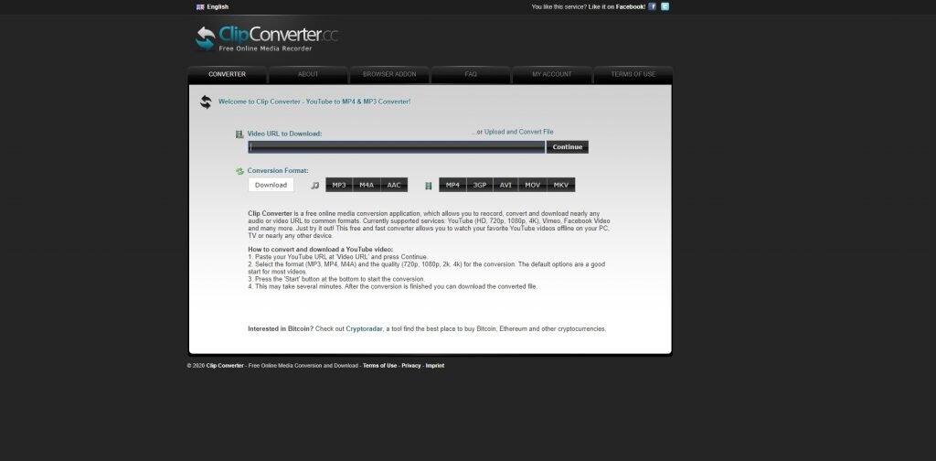  Скриншот: ClipConverter.cc
