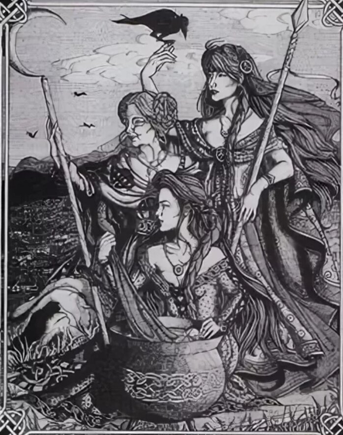 Немного о кельтских богинях войны.
В ирландской мифологии богини войны образовывали тройственный союз.