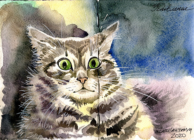 Акварелька в подарок в скетчбуке моей знакомой по фотке из интернета.