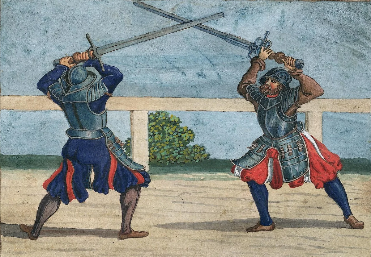 Поединок на двуручных мечах, из Heidelberger Turnierbuch