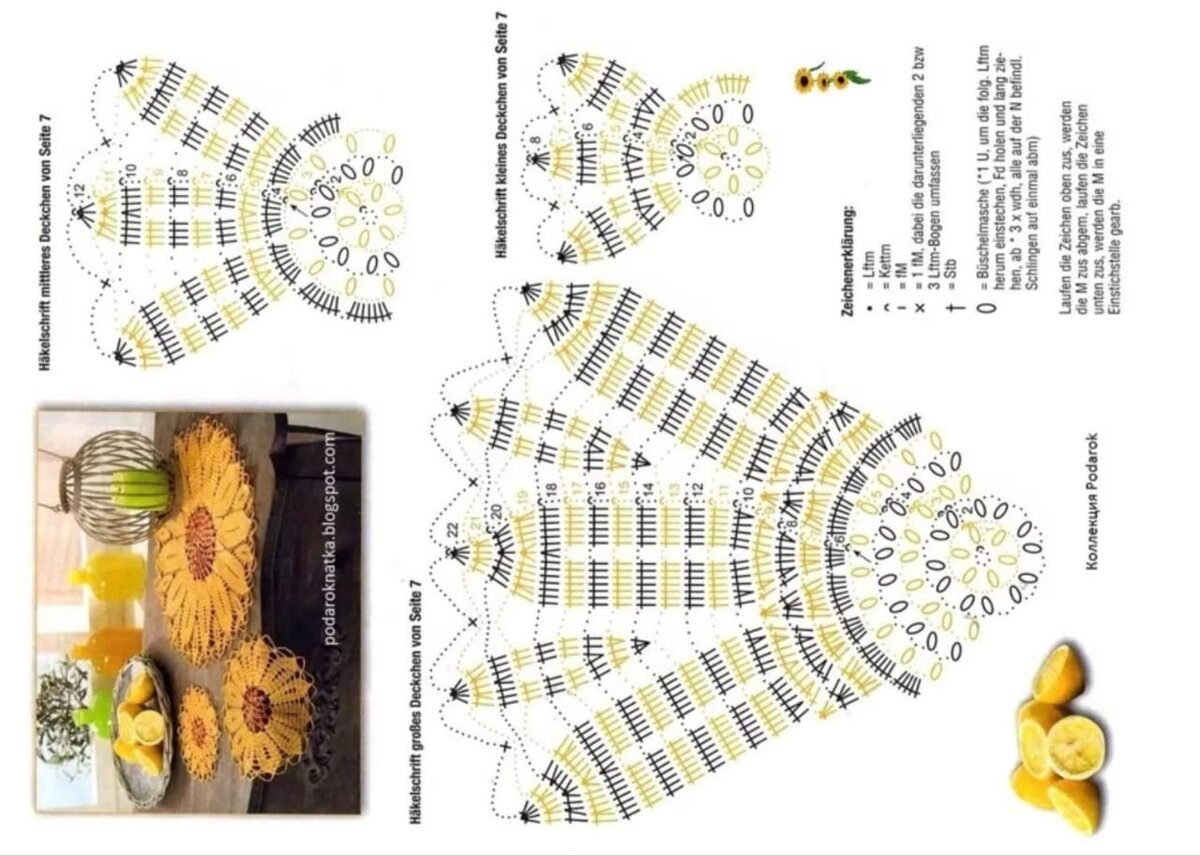 Схема салфетки подсолнух крючком