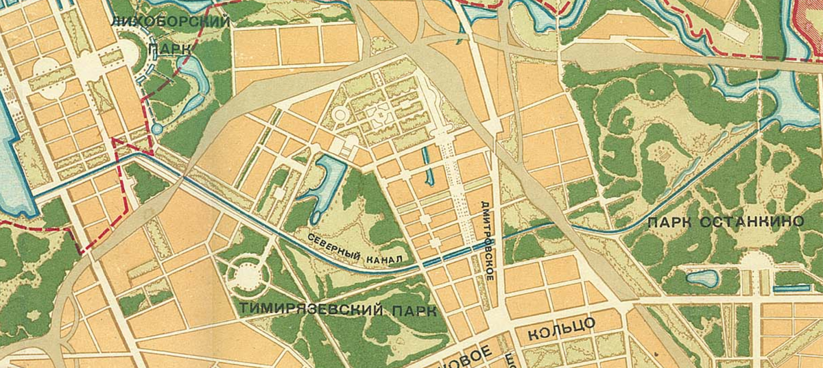 Северный канал на Генеральном плане развития Москвы 1935 года. Картинка из Википедии.