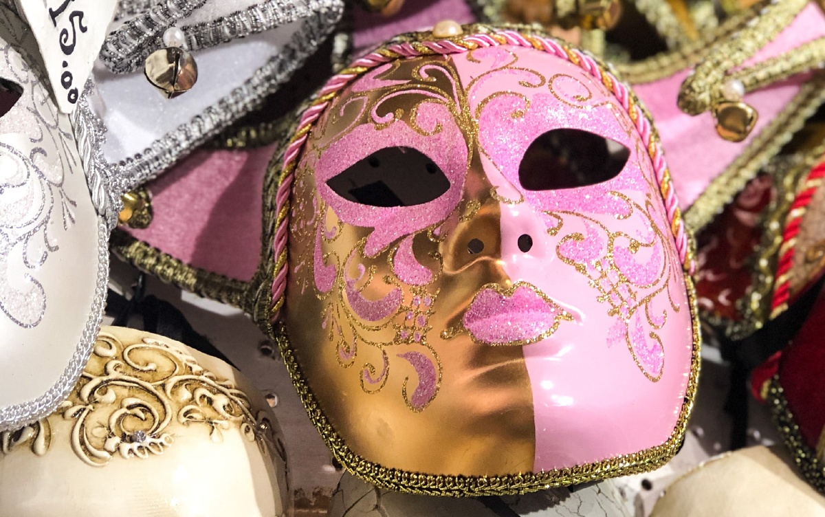 маска, розовая маска, карнавальная маска яркие цвета розово-золотой