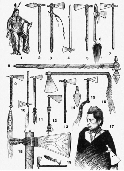 
Виды томагавков разных племен индейцев