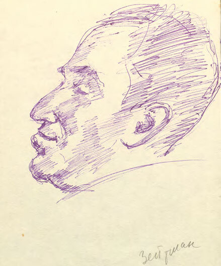 Р.Р. ФАЛЬК. Портрет И.М. Зейтмана. 1950-е 
Бумага, чернила, перо © РГАЛИ. Публикуется впервые