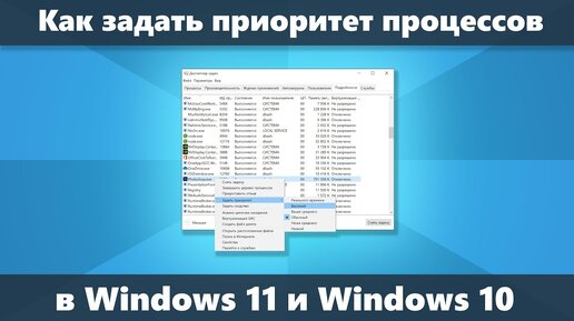 Как задать приоритет процессов Windows 10 и Windows 11