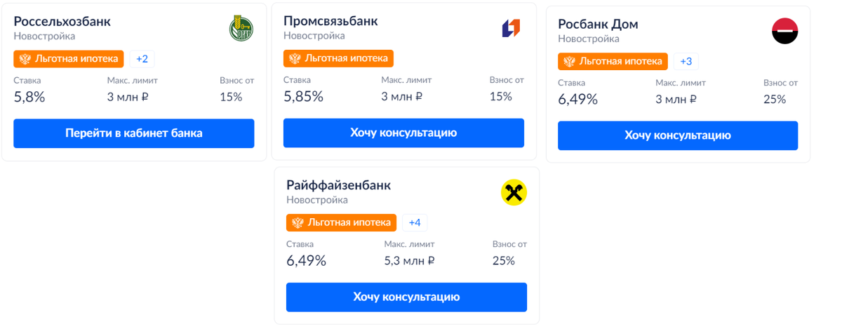 Четыре банка предложили льготную ипотеку
Содействие в подборе финансовых организаций. Финансовые услуги  оказывают Банк ВТБ (ПАО), ПAO «Промсвязьбанк», Банк ГПБ (АО) и другие  организации