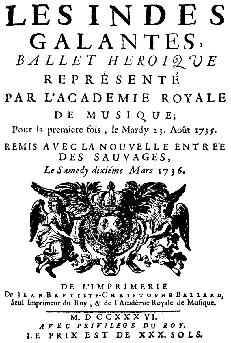 Титульный лист оперы-балета Жан-Филиппа Рамо «Галантная Индия», 1735 г. Фото: wikipedia.org