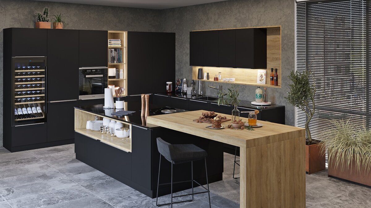 Кухня «Наполи» в современном стиле, стоимость — 69 000 рублей за погонный метр
