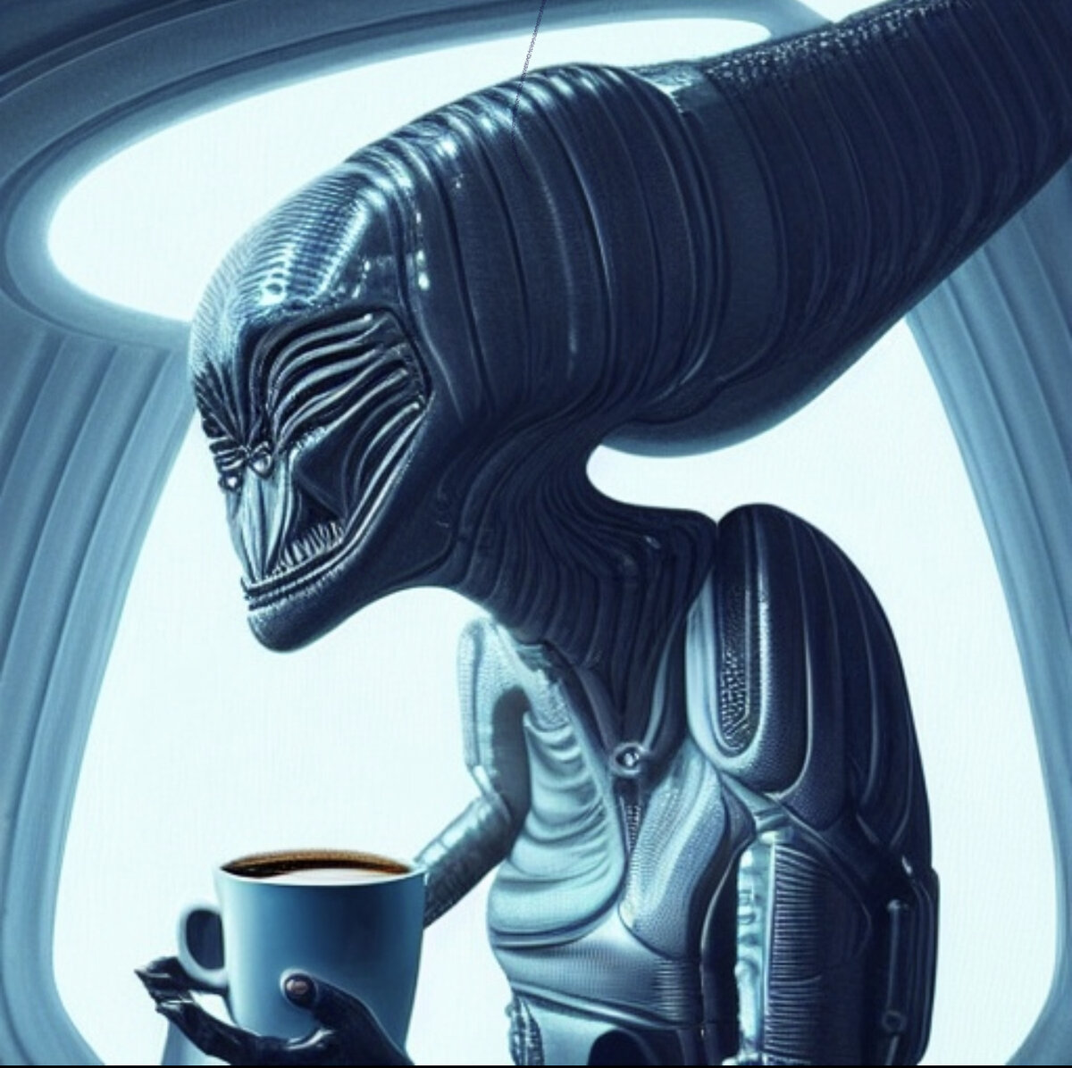 Сосед-инопланетянин попивает Кофе! Картинка созданная искусственным интеллектом. 