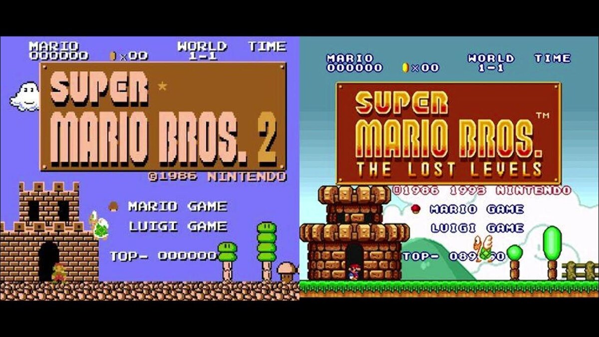 Super Mario Bros 2 титульник и справа переиздание на SNES