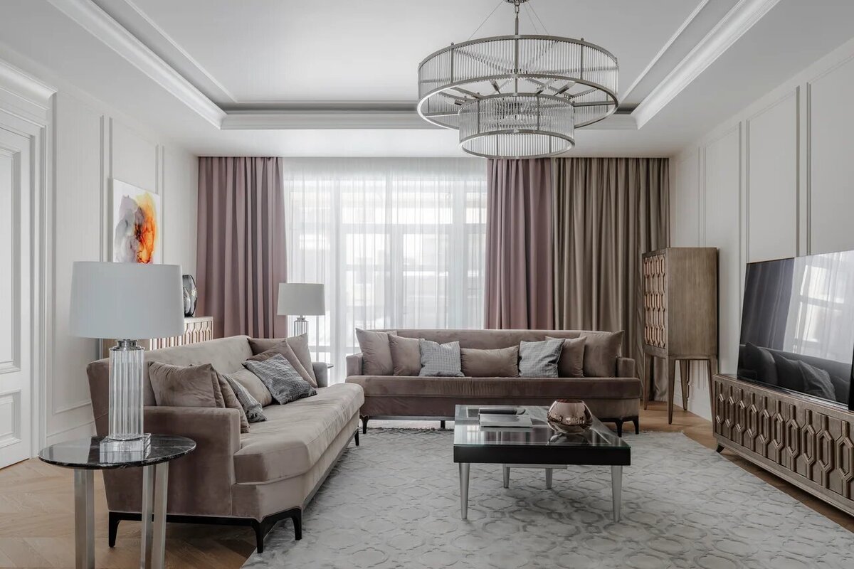 Ковер в гостиной с ромбовидным паттерном