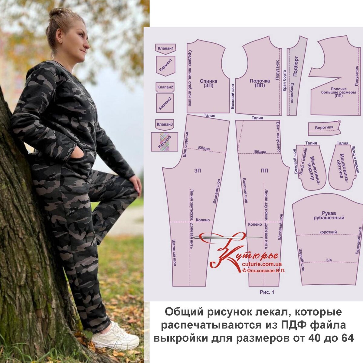 Рисунок лекал из ПДФ выкройки комбинезона женского