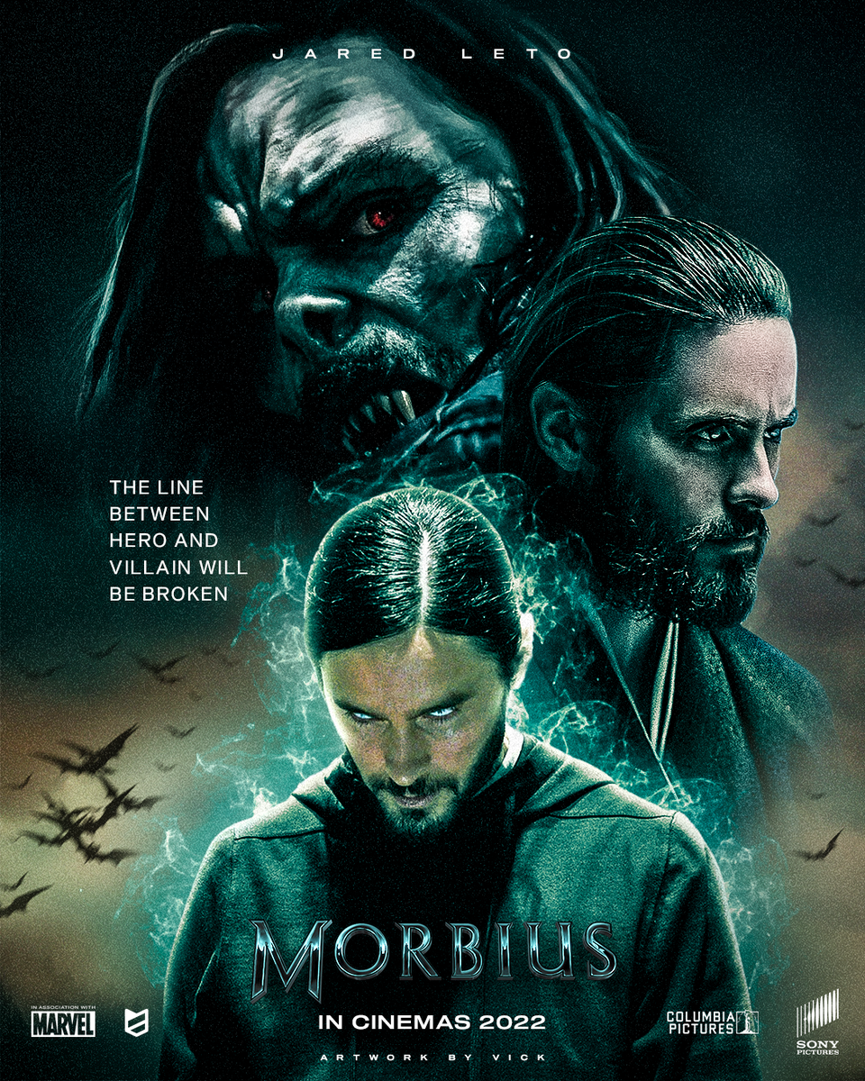 Постер к фильму Morbius. Режиссер: Даниэль Эспиноса. Оператор: Оливер Вуд. Производство: Columbia Pictures Corporation, Marvel Entertainment. Показ в России: СППР 