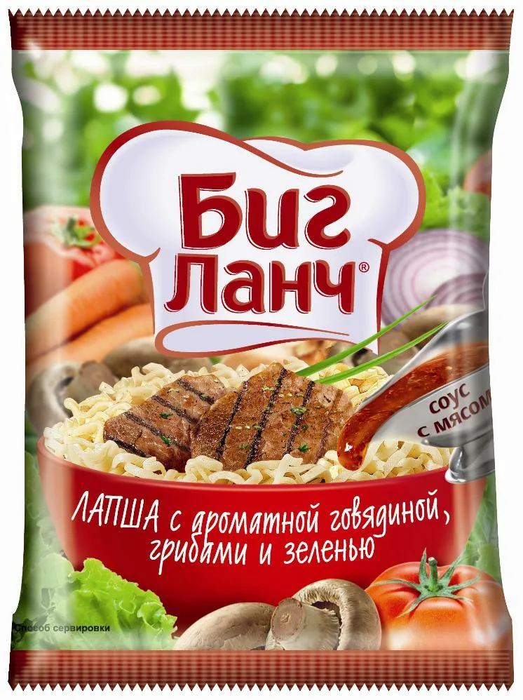 Лапша Биг Ланч "ароматная говядина с грибами и зеленью"