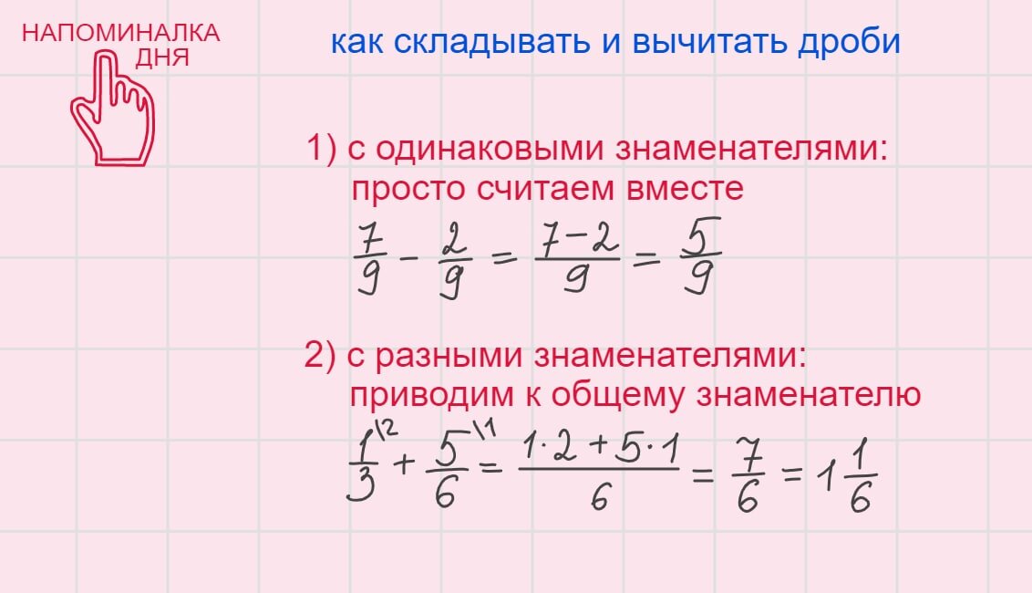 Как складывать и вычитать дроби