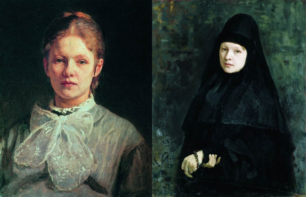 Слева - "Портрет С.А. Репиной, урожденной Шевцовой", год написания неизвестен, справа - "Монахиня" 1878