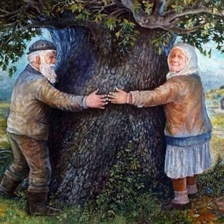Дедушка посадил дерево 54 года. Бабушка и дедушка. Картина бабушка и дедушка. Старик со старухой.