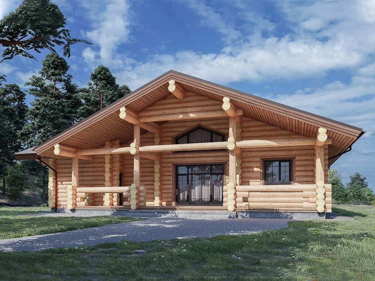 Одноэтажный дом с двускатной крышей размерами 13,4×15,3 м.