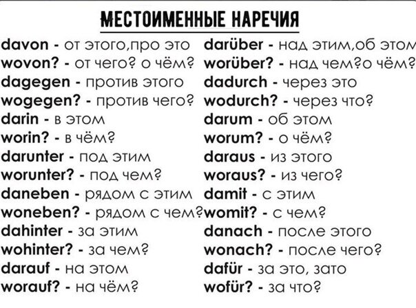 Наречия в немецком языке таблица с переводом