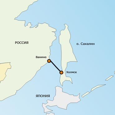 Схема движения парома Ванино-Холмск.