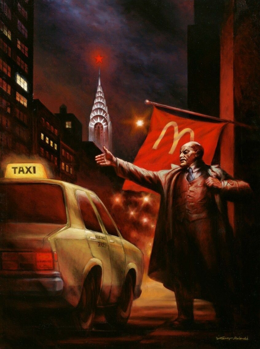 Фото: Виталий Комар и Александр Меламид, «Ленин ловит такси в Нью-Йорке», 1992 г.