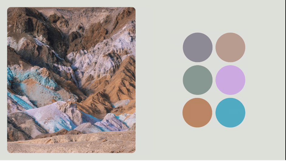 Android выделяет цвета из обоев, установленных на рабочем столе устройства пользователя (слайды получены из видео https://www.youtube.com/watch?v=rLKtIGY2Mgc)