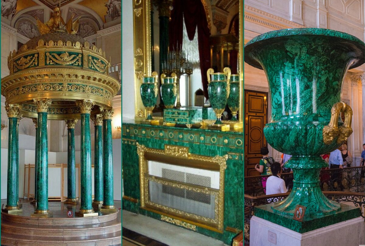 Ротонда, камин и чаша из малахита. Эрмитаж. СП-б