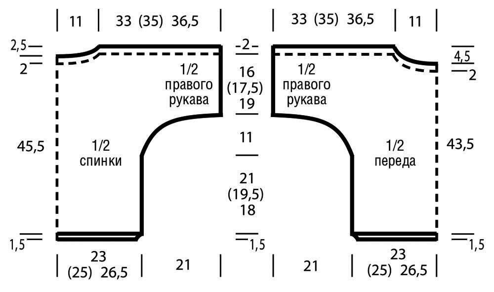 Схема вязания пуловера со спущенным рукавом