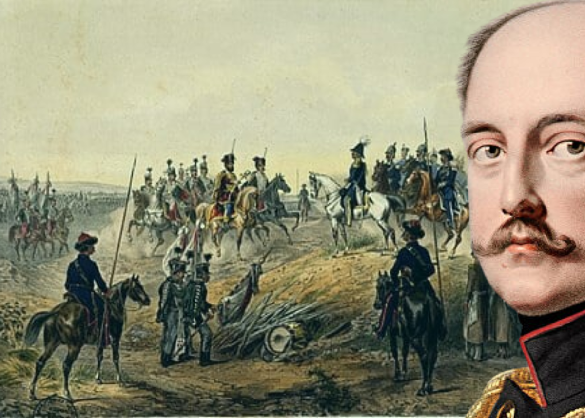 Капитуляция венгерской армии перед русскими войсками. Николай I (коллаж)