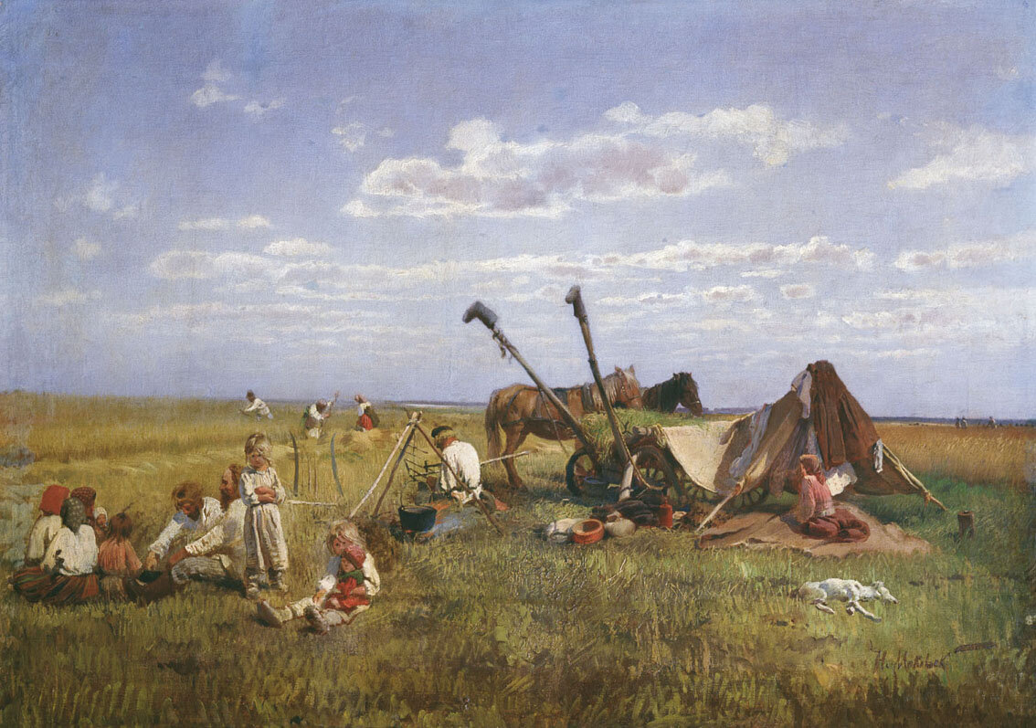 После обеда картина. К Е Маковский крестьянский обед в поле. Крестьянский обед в поле. 1871 Маковский.