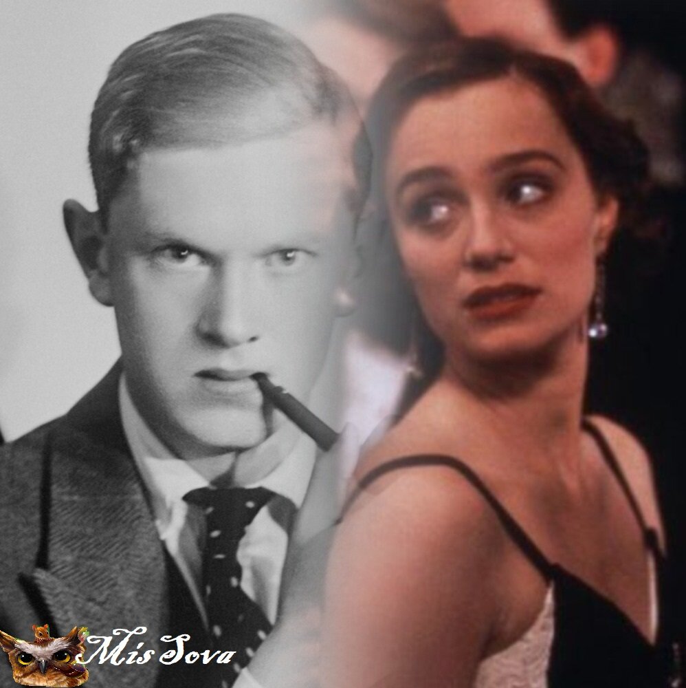 Ивлин Во (автор) и Кристин Скотт Томас (актриса, сыгравшая Бренду Ласт). Прототипом образа Бренды послужила супруга Во Ивлин-она Во. Коллаж авторский