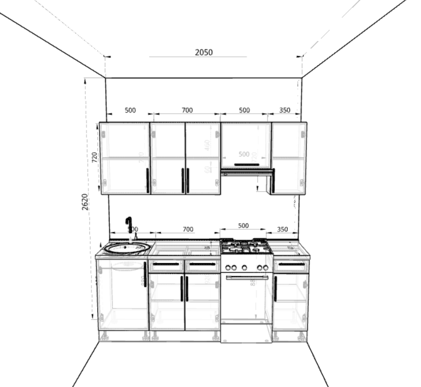 Итак погнали)) В стоимость вошли: корпус лдсп, петли кдм с доводчиком, столешка  27мм влагостойкий лдсп покрытый пластиком, плинтус пластик в цвет (да, их еще ставит старшее поколение), ручки металл, направляющие кдм шариковые полновыкатные, газлифты, торцы столешки ал. профиль, сушка для посуды, лоток для ложек, шина,крабы,силиконы и все,что нужно для установки, сборка и установка. Фасады мдф в пленке гладкие 50 440 руб,  мдф в матовой краске гладкие 51 650 руб, мдф краска глянец гладкие 56 480 руб, мдф в пленке+ фрезеровка 58 300руб, мдф в пластике с ал. профилем - 60 700 руб, мдф в краске+ фреза и мдф краска+шпон - 68 570 руб. Это я только фасады меняла. А можно менять производителя фурнитуры, можно лдсп не платформу поставить, а кроношпан или эггер, можно столешку сделать толстой, или производителя взять не "скиф", а "трою" и будет дороже от каждого действия. Можно поставить искусственный камень или модную совсем тонкую столешку, будет еще дороже. можно добавить патину, карнизы, подсветку и пр пр.... и в итоге сравнять стоимость кухни со стоимостью квартиры)))))