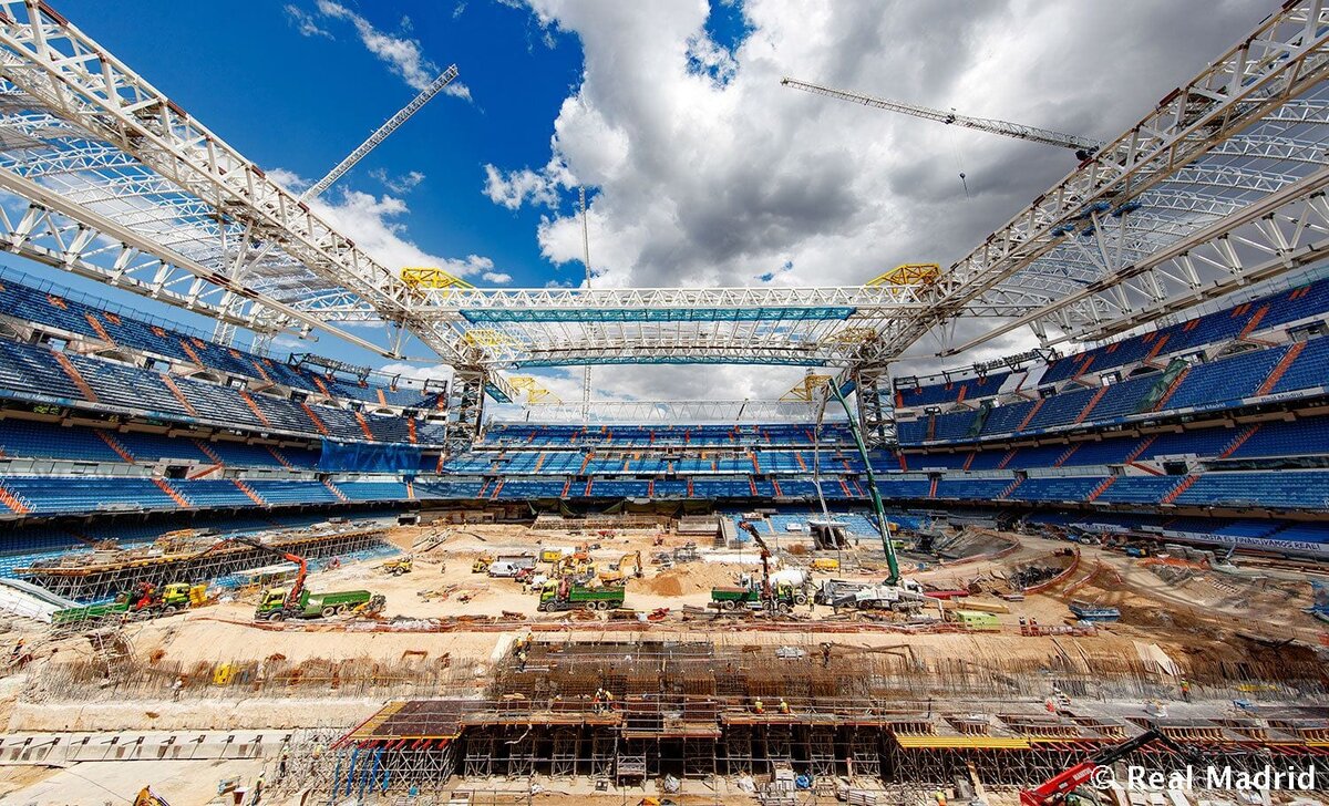 Строительство нового стадиона. Реконструкция Сантьяго Бернабеу 2023. Сантьяго Бернабеу стадион реконструкция 2023. Реал Мадрид стадион 2023. Новый стадион Реал Мадрид.