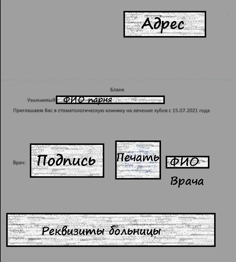 Вот так выглядела справка. Скан документа с заблуренными частями. 