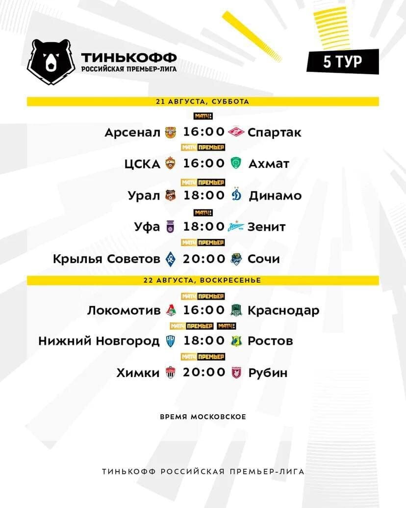 Расписание 5-ого тура. скриншот с сайта https://premierliga.ru/