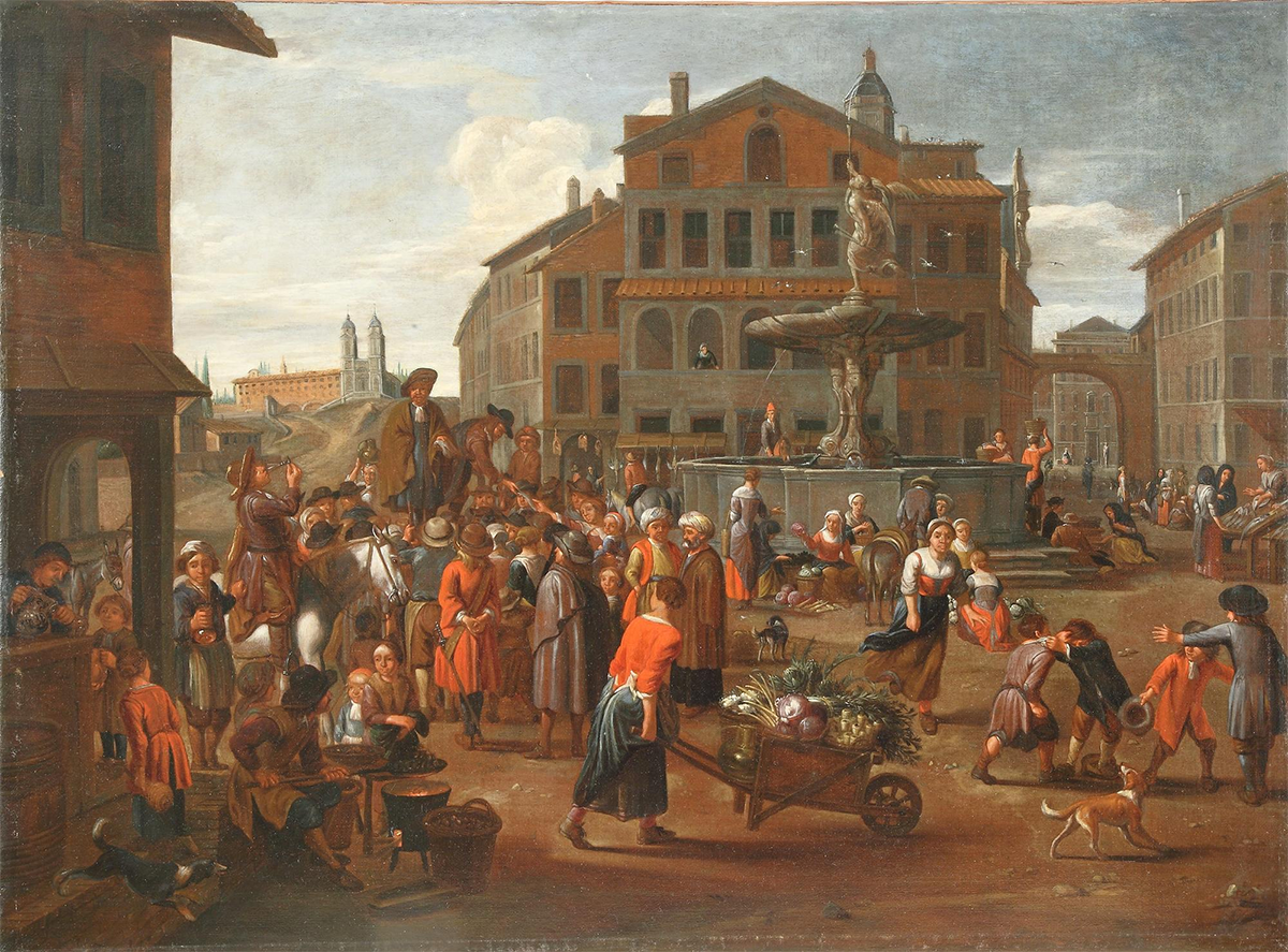 Александр ван Бредаль. Уличный шарлатан на римской площади, конец XVII – начало XVIII века