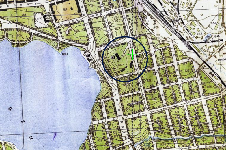 Фрагмент карты г. Нижний Тагил 1962г. В центре круга гора Птахина
